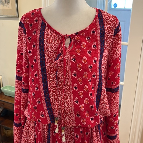 Truly Me by Sara Sara Girl’s Red and Blue Floral Long Sleeve Dress. Size 16 - Picture 2 of 11